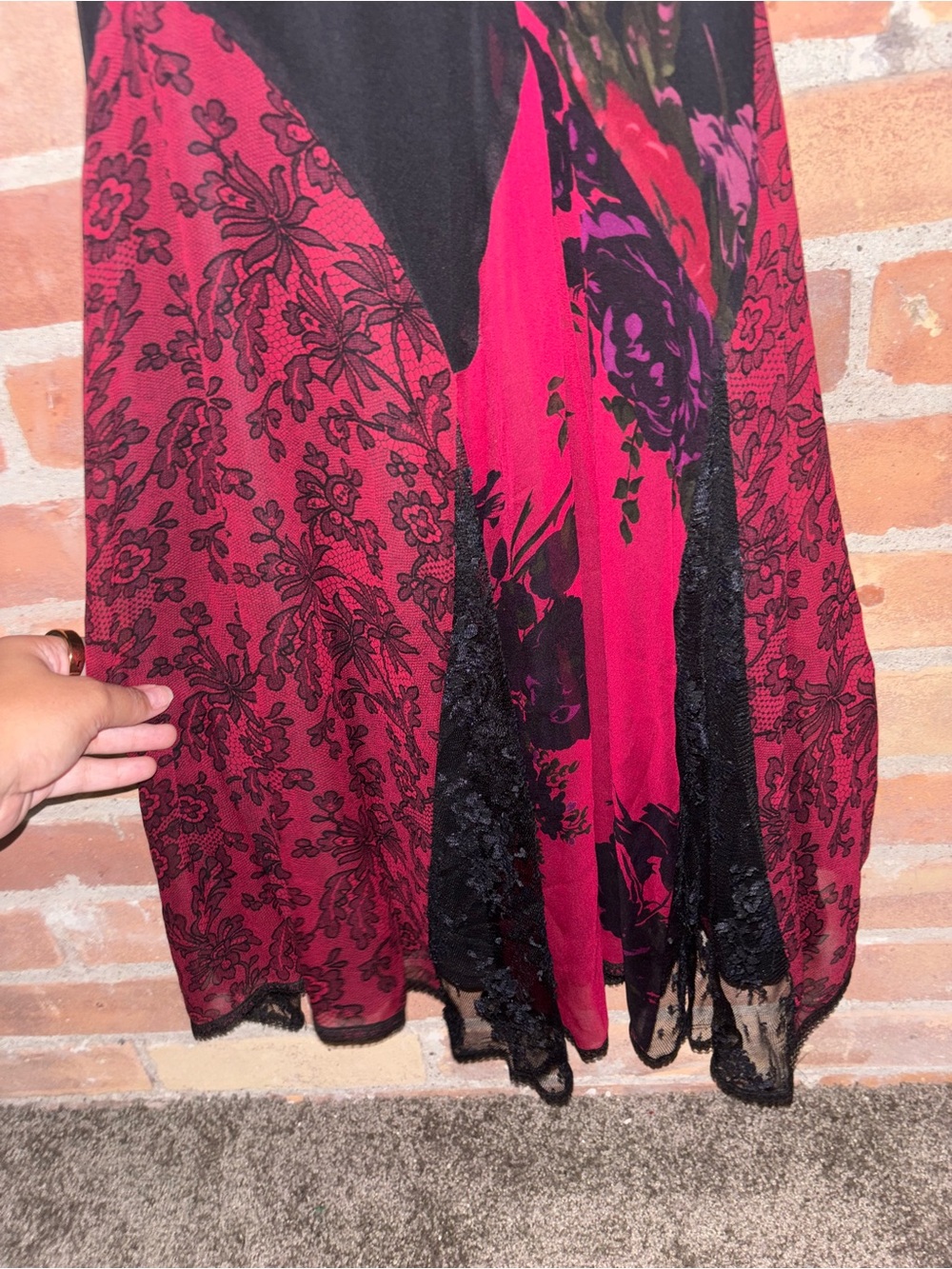 Rare 90s Vintage Betsy Johnson Silk Rose Red and Black Dress Brand New - Picture 5 of 6